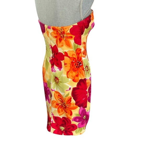 David Meister Floral Strapless Embellished 100% Silk Cocktail Dress Sz 4 - Picture 5 of 15